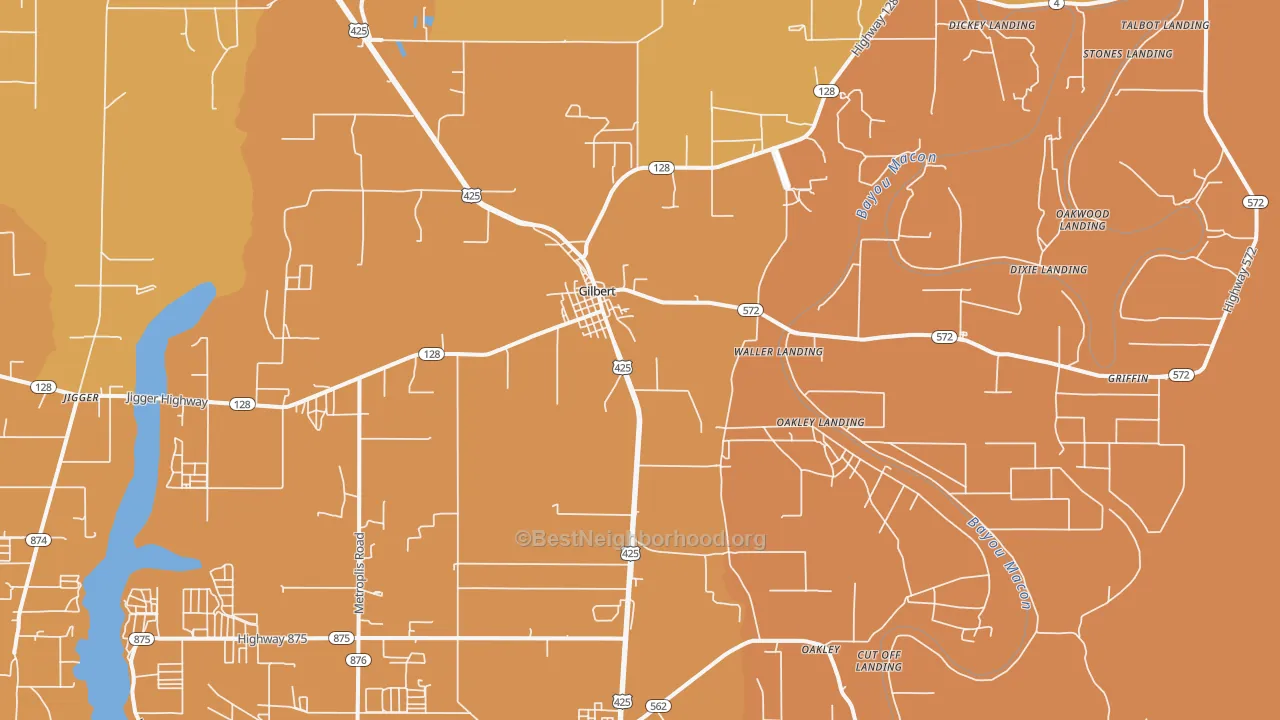 Map of the best neighborhoods in the Gilbert area, with better matches in green and worse matches in red