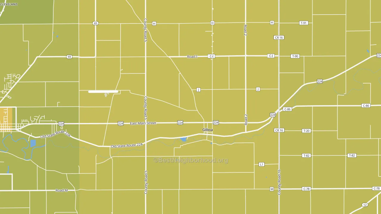 Map of the best neighborhoods in the Gilboa area, with better matches in green and worse matches in red