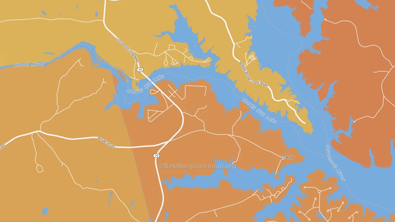Map of the best neighborhoods in the Gill area, with better matches in green and worse matches in red