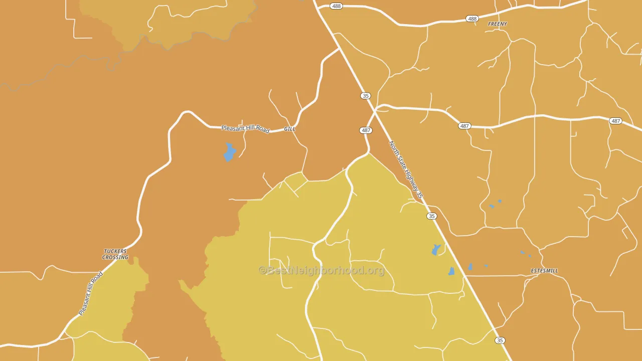 Map of the best neighborhoods in the Gill area, with better matches in green and worse matches in red