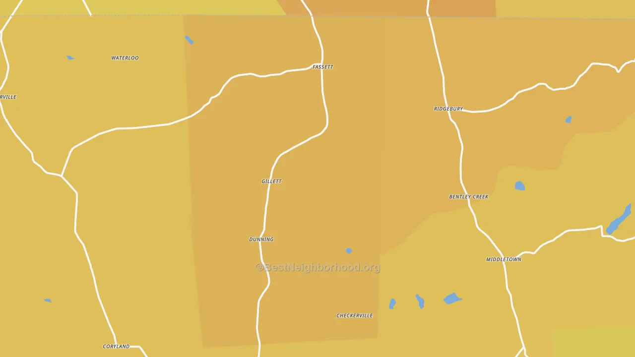 Map of the best neighborhoods in the Gillett area, with better matches in green and worse matches in red