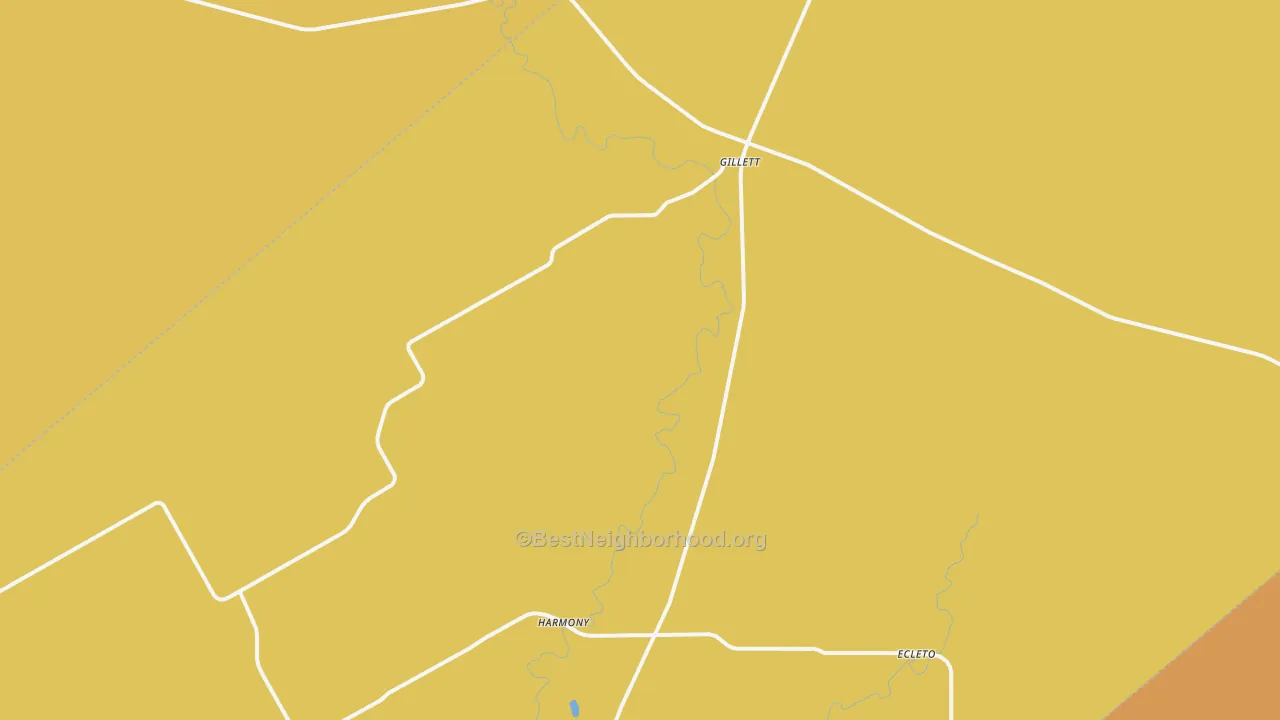 Map of the best neighborhoods in the Gillett area, with better matches in green and worse matches in red