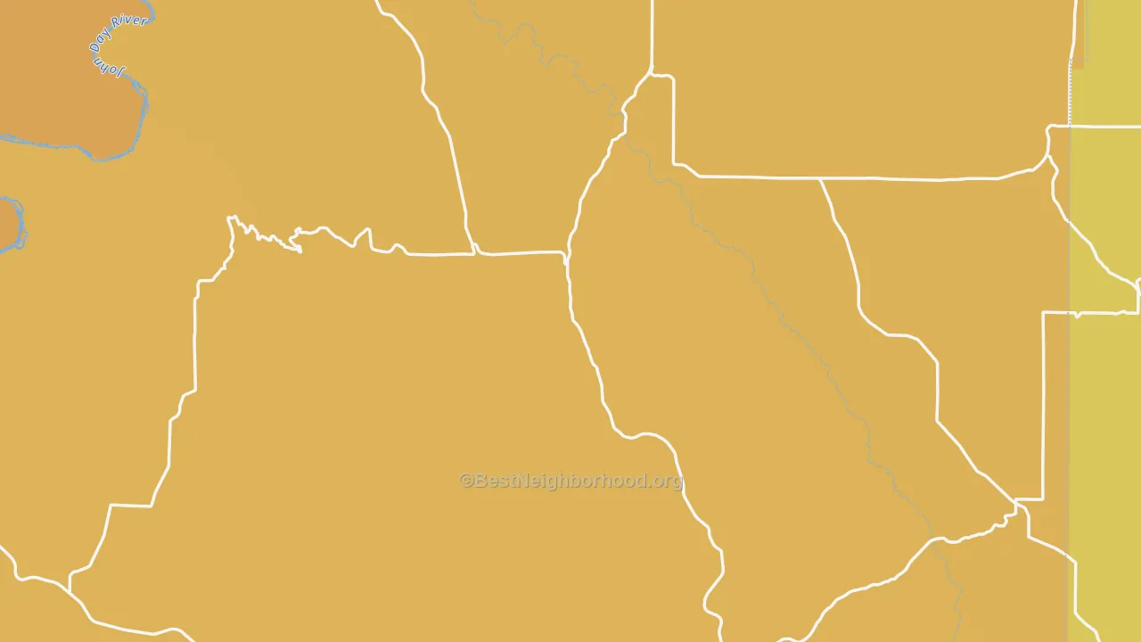 Map of the best neighborhoods in the Gilliam County area, with better matches in green and worse matches in red