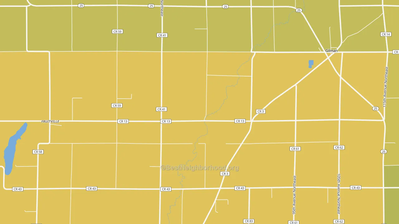 Map of the best neighborhoods in the Gilman area, with better matches in green and worse matches in red