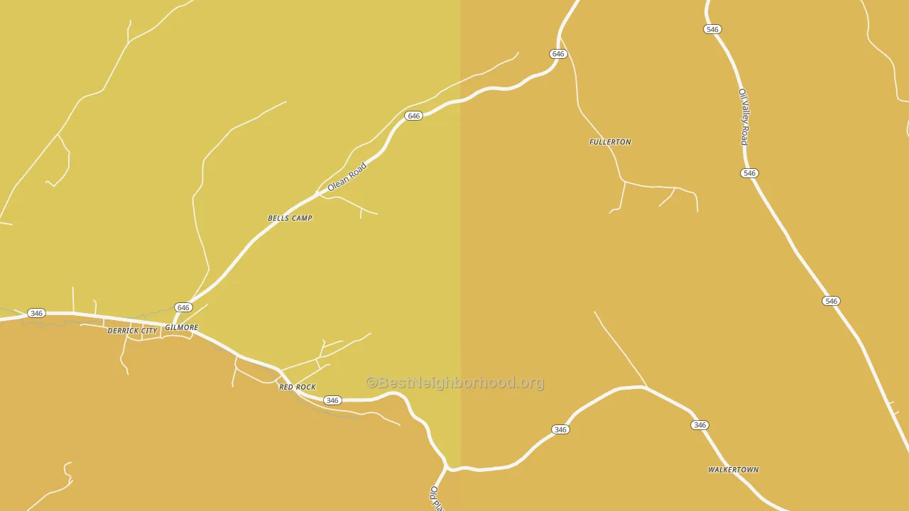 Map of the best neighborhoods in the Gilmore area, with better matches in green and worse matches in red