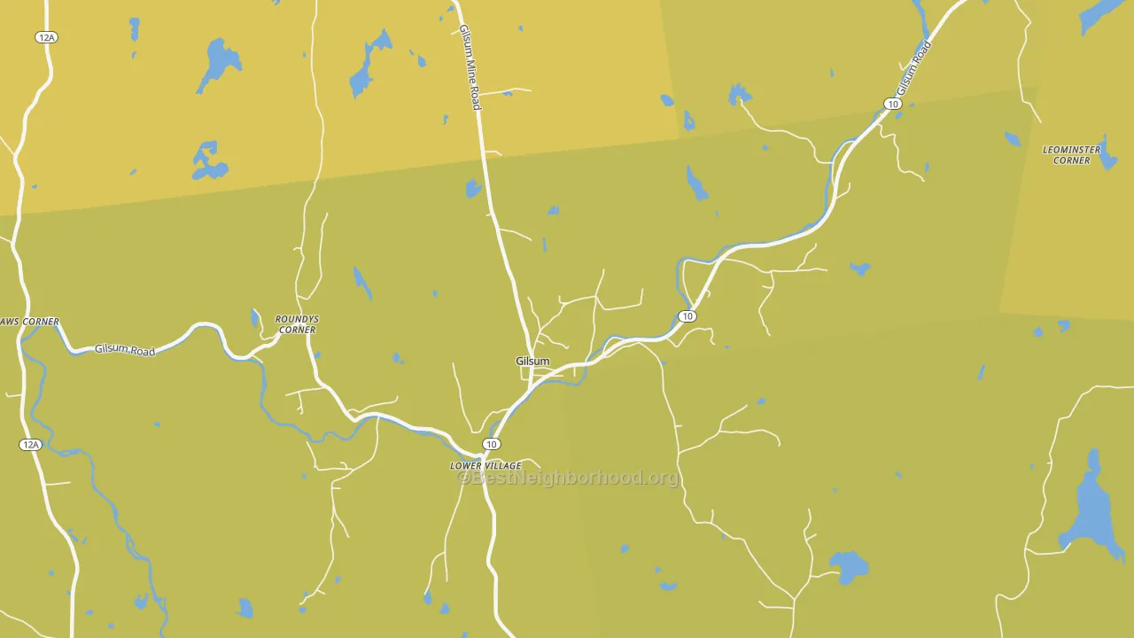 Map of the best neighborhoods in the Gilsum area, with better matches in green and worse matches in red