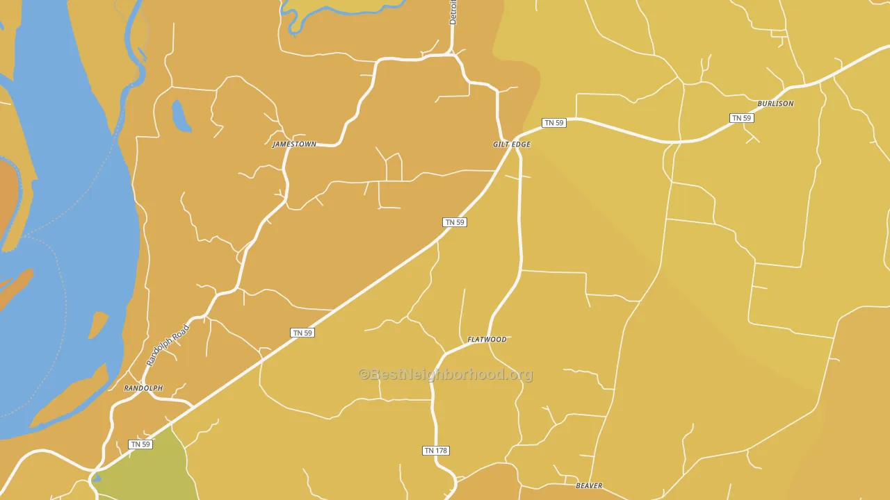 Map of the best neighborhoods in the Gilt Edge area, with better matches in green and worse matches in red