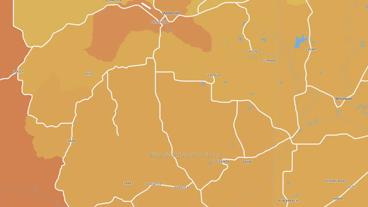 Map of the best neighborhoods in the Gipsy area, with better matches in green and worse matches in red