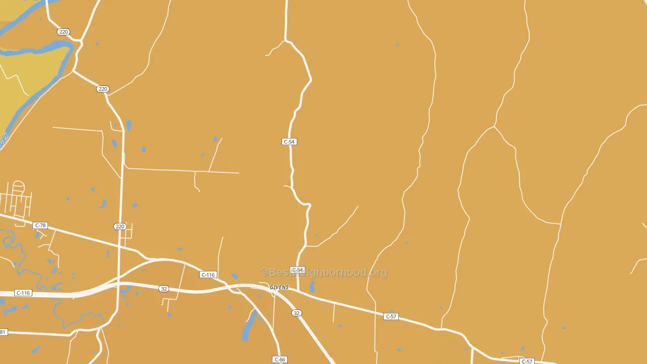 Map of the best neighborhoods in the Givens area, with better matches in green and worse matches in red