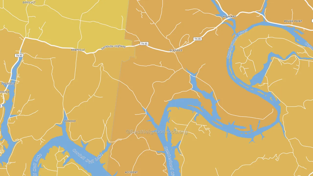 Map of the best neighborhoods in the Gladdice area, with better matches in green and worse matches in red