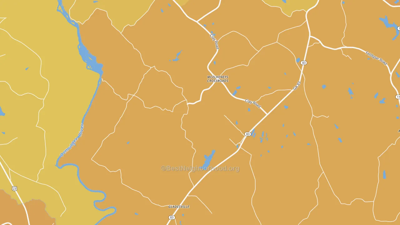 Map of the best neighborhoods in the Gladesville area, with better matches in green and worse matches in red
