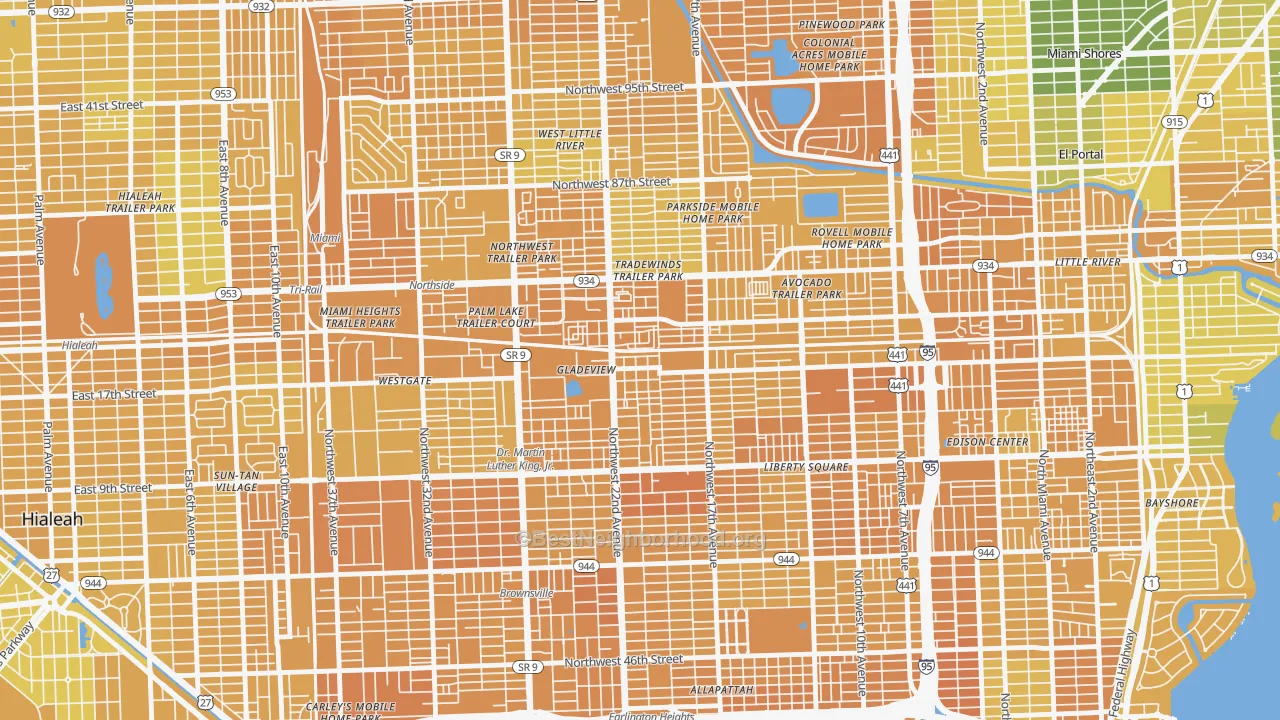 Map of the best neighborhoods in the Gladeview area, with better matches in green and worse matches in red