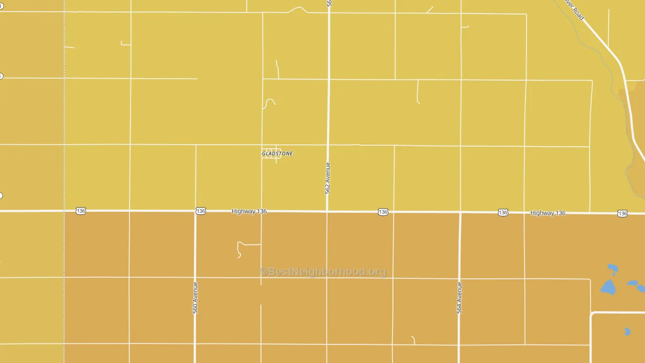 Map of the best neighborhoods in the Gladstone area, with better matches in green and worse matches in red