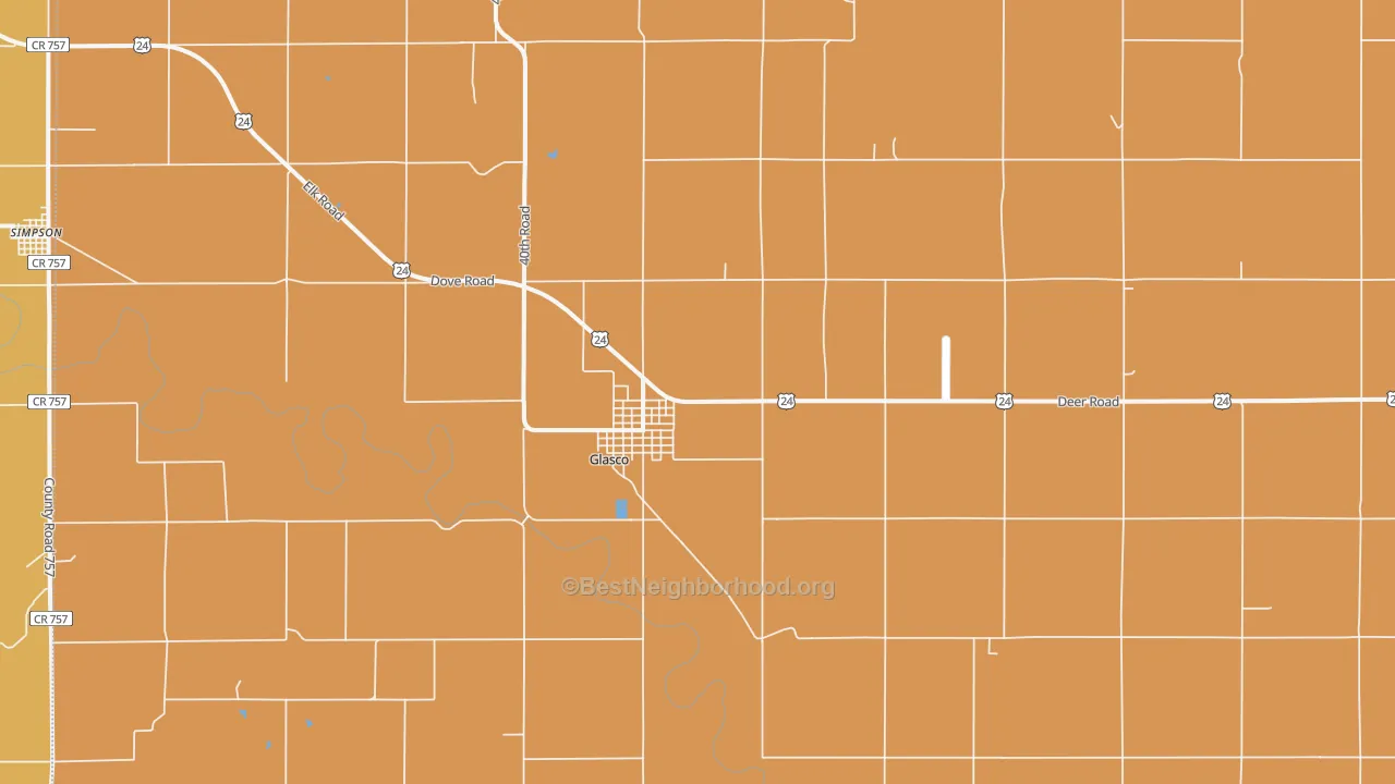 Map of the best neighborhoods in the Glasco area, with better matches in green and worse matches in red
