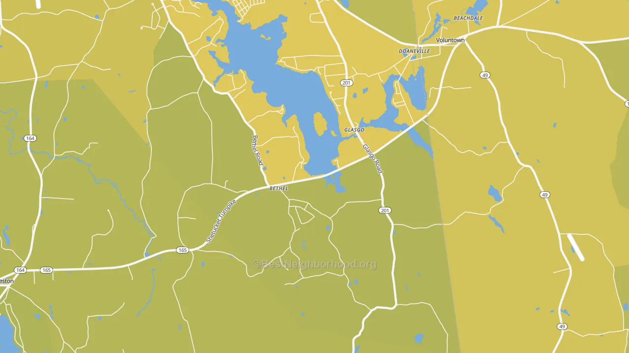 Map of the best neighborhoods in the Glasgo area, with better matches in green and worse matches in red