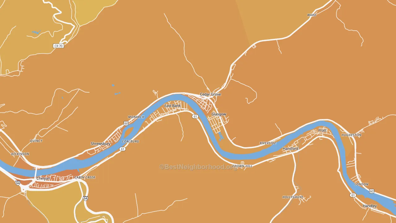 Map of the best neighborhoods in the Glasgow area, with better matches in green and worse matches in red