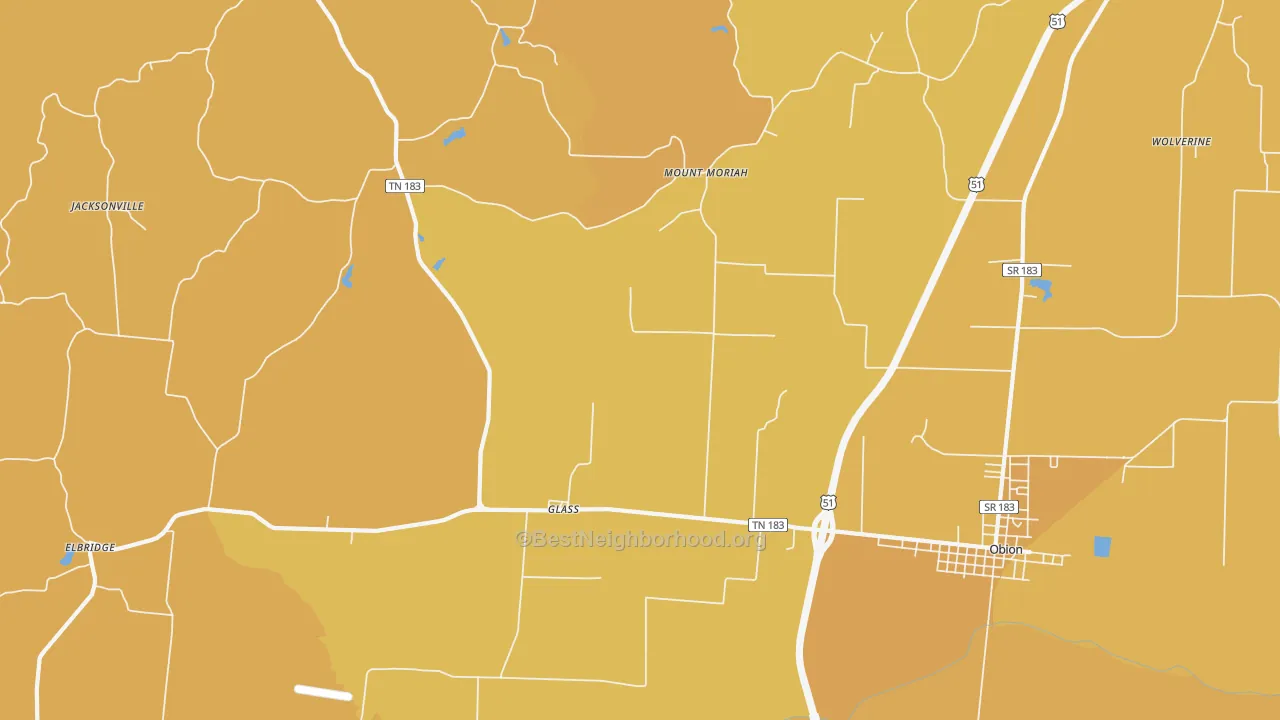 Map of the best neighborhoods in the Glass area, with better matches in green and worse matches in red