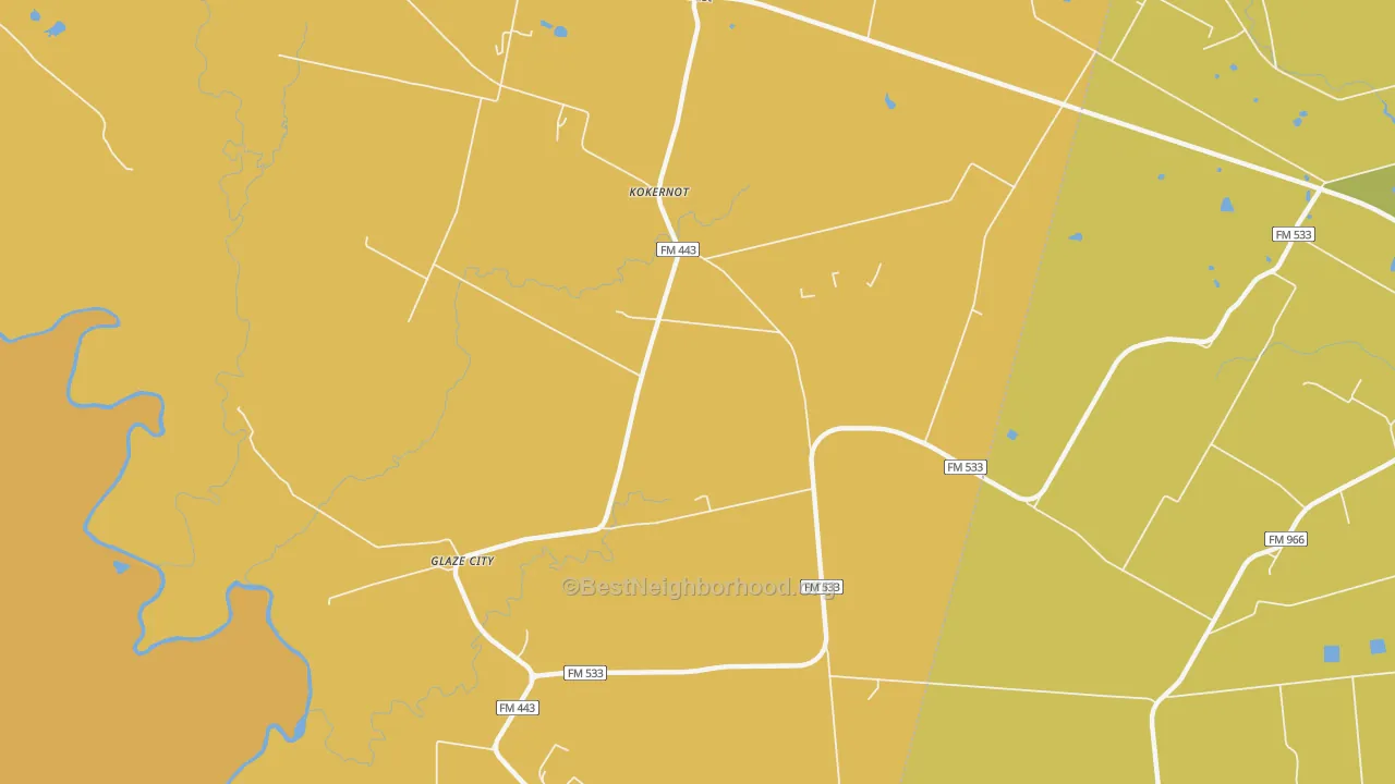 Map of the best neighborhoods in the Glaze City area, with better matches in green and worse matches in red