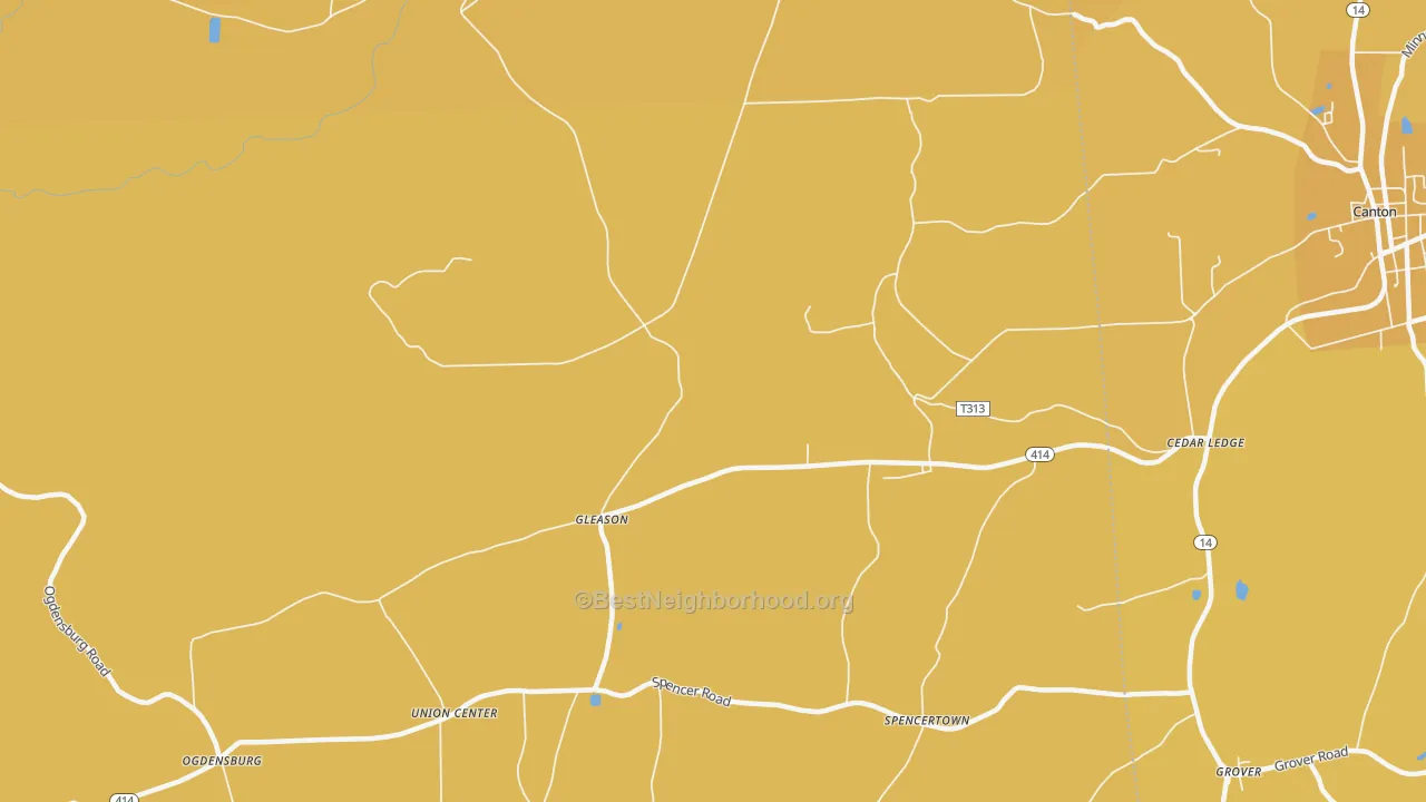 Map of the best neighborhoods in the Gleason area, with better matches in green and worse matches in red
