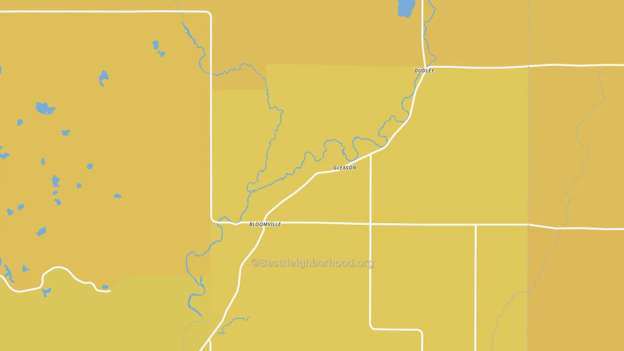 Map of the best neighborhoods in the Gleason area, with better matches in green and worse matches in red