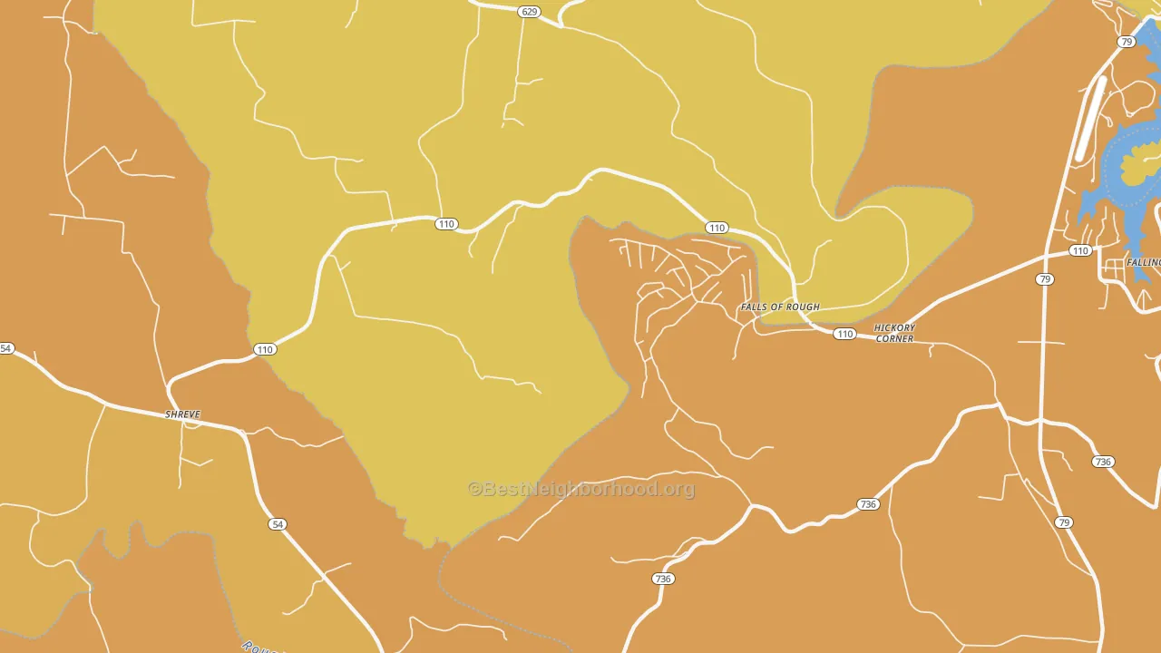 Map of the best neighborhoods in the Glen Dean area, with better matches in green and worse matches in red