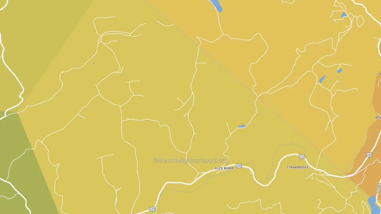 Map of the best neighborhoods in the Glen Mawr area, with better matches in green and worse matches in red