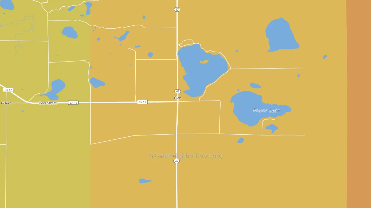 Map of the best neighborhoods in the Glen area, with better matches in green and worse matches in red