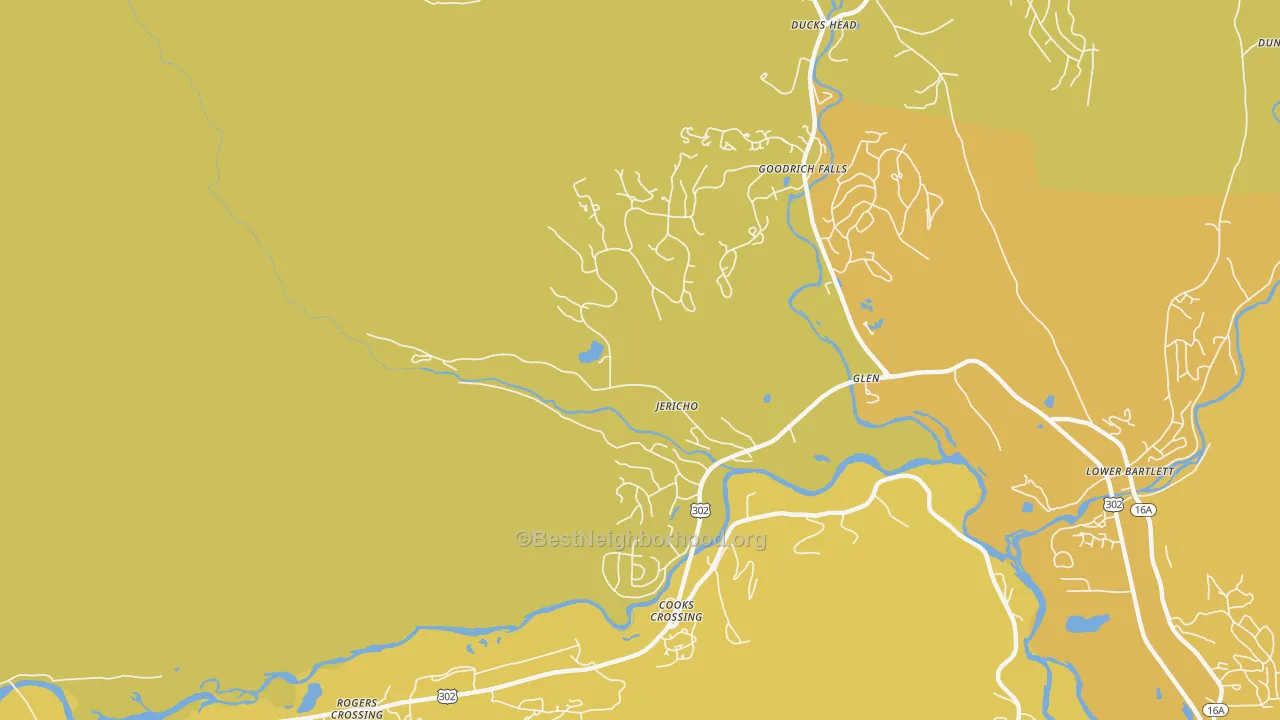 Map of the best neighborhoods in the Glen area, with better matches in green and worse matches in red