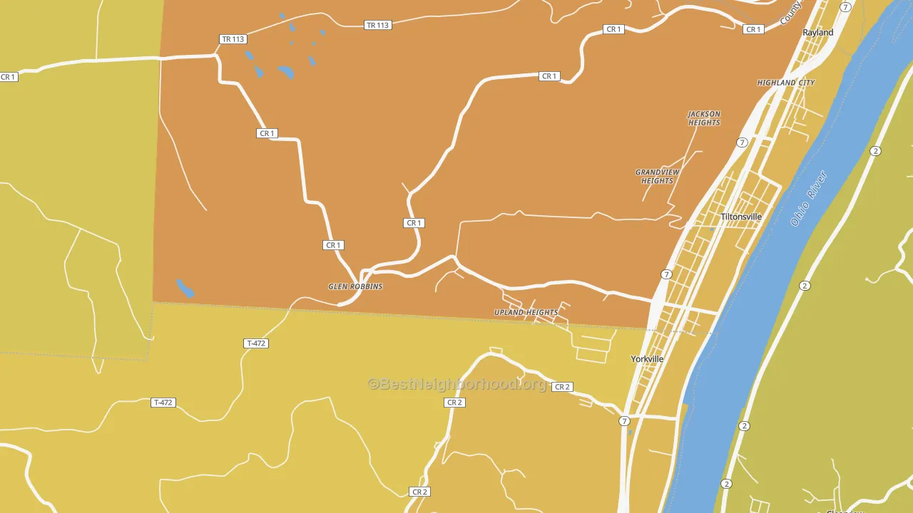 Map of the best neighborhoods in the Glen Robbins area, with better matches in green and worse matches in red