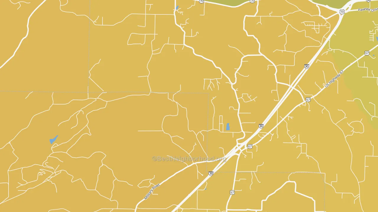 Map of the best neighborhoods in the Glen Rose area, with better matches in green and worse matches in red