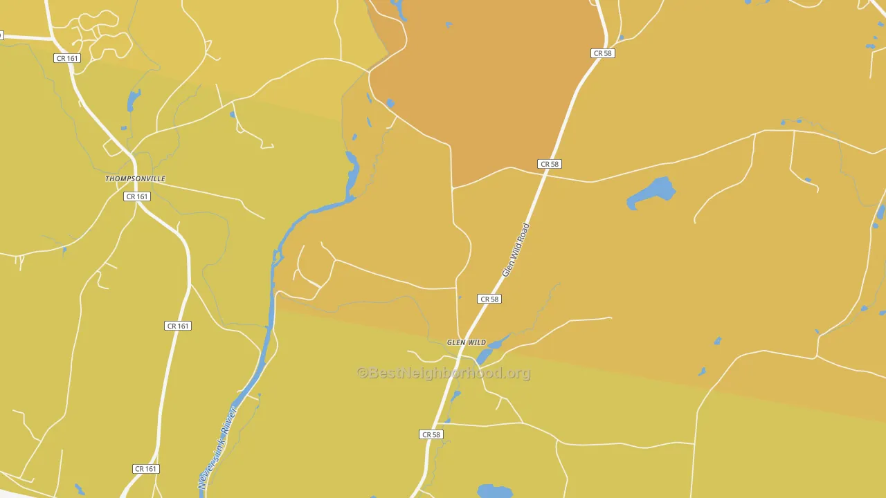 Map of the best neighborhoods in the Glen Wild area, with better matches in green and worse matches in red