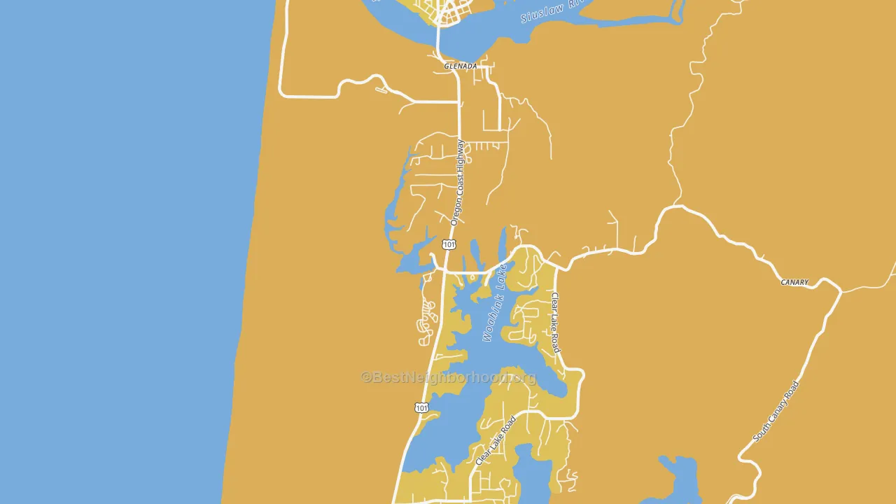 Map of the best neighborhoods in the Glenada area, with better matches in green and worse matches in red
