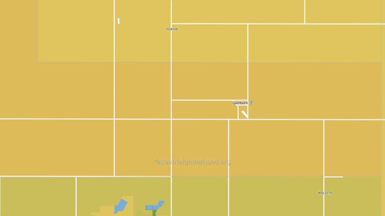 Map of the best neighborhoods in the Glenburn area, with better matches in green and worse matches in red