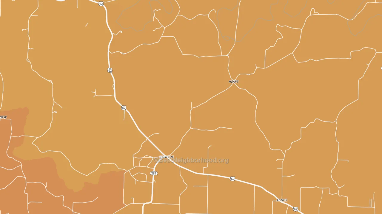 Map of the best neighborhoods in the Glencoe area, with better matches in green and worse matches in red