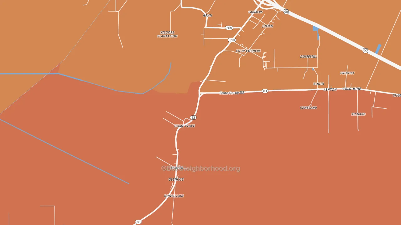 Map of the best neighborhoods in the Glencoe area, with better matches in green and worse matches in red