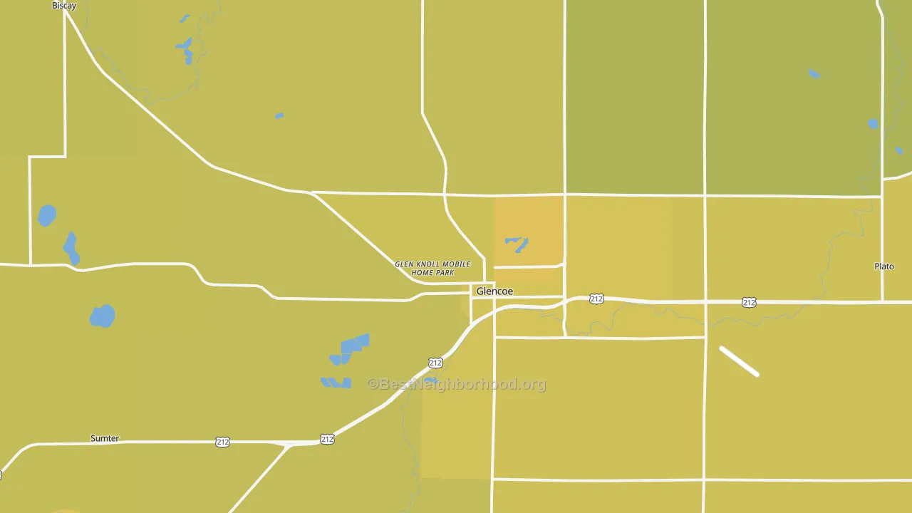 Map of the best neighborhoods in the Glencoe area, with better matches in green and worse matches in red