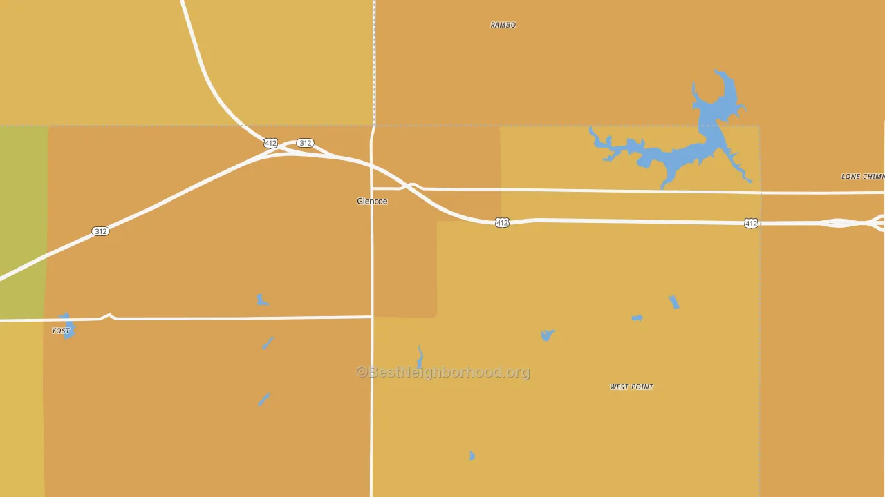 Map of the best neighborhoods in the Glencoe area, with better matches in green and worse matches in red