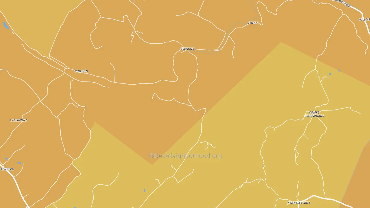 Map of the best neighborhoods in the Glencoe area, with better matches in green and worse matches in red