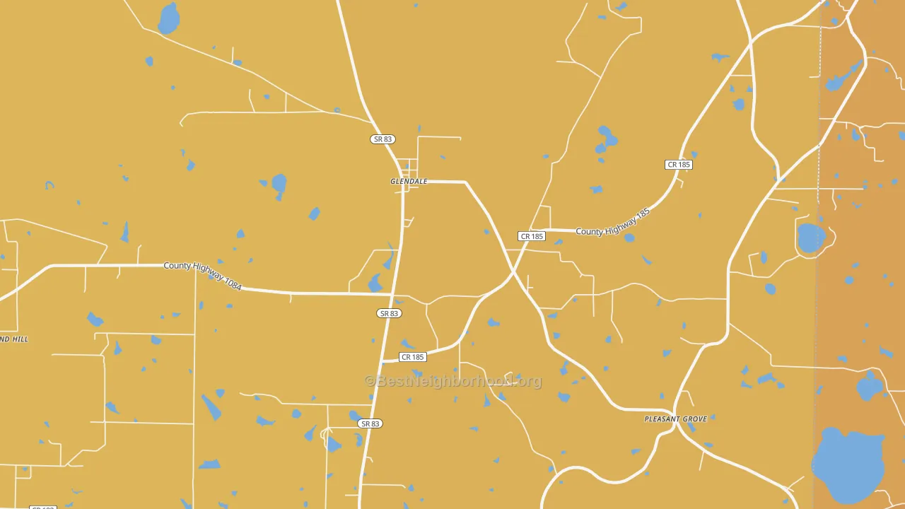 Map of the best neighborhoods in the Glendale area, with better matches in green and worse matches in red