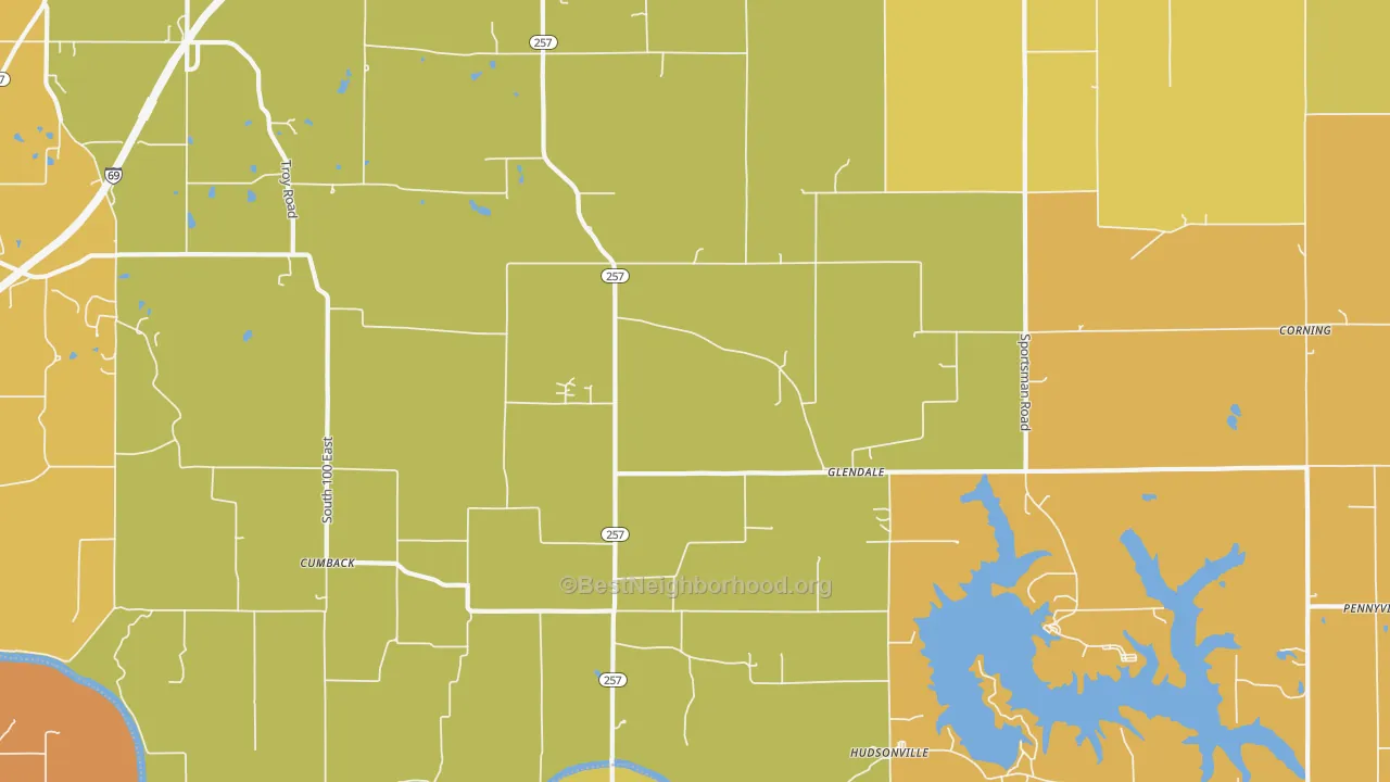 Map of the best neighborhoods in the Glendale area, with better matches in green and worse matches in red