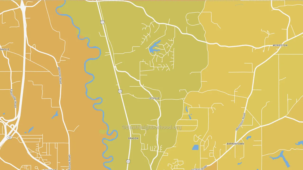 Map of the best neighborhoods in the Glendale area, with better matches in green and worse matches in red