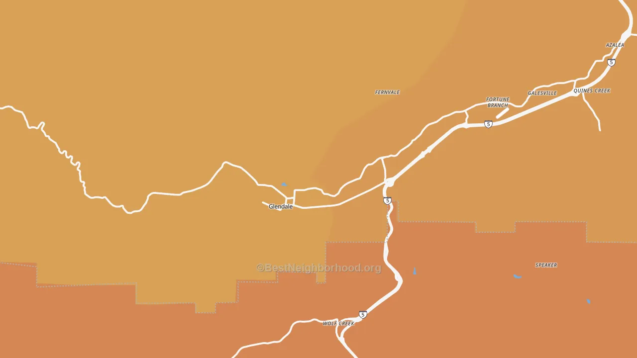 Map of the best neighborhoods in the Glendale area, with better matches in green and worse matches in red