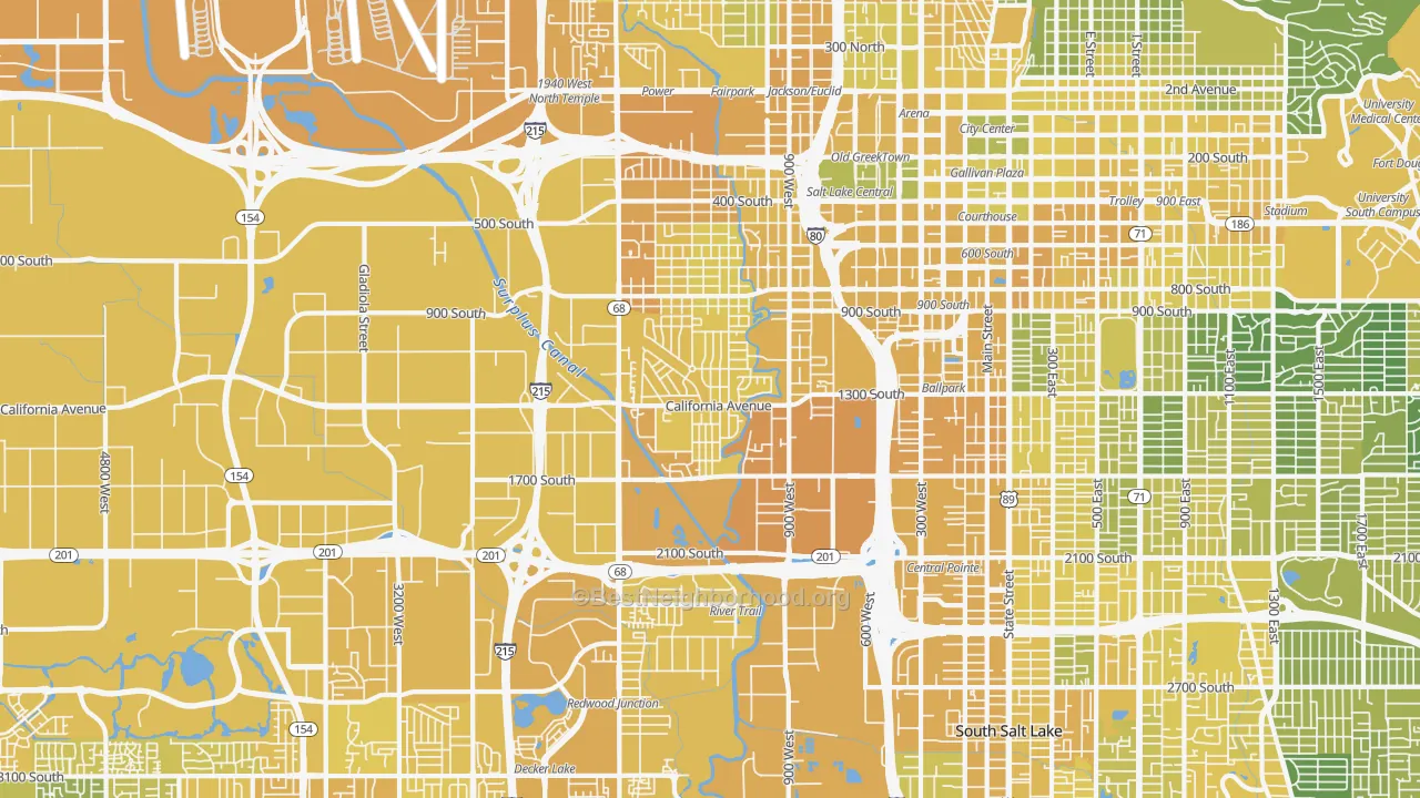 Map of the best neighborhoods in the Glendale, Salt Lake City area, with better matches in green and worse matches in red