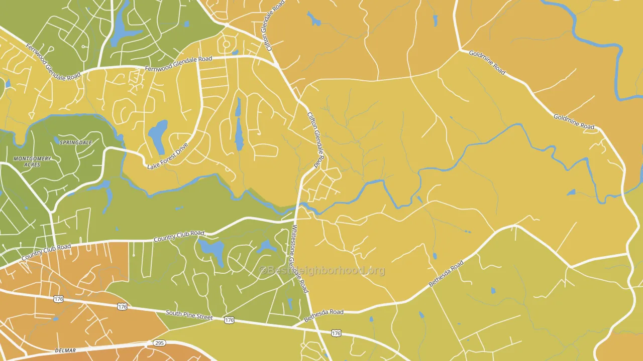 Map of the best neighborhoods in the Glendale area, with better matches in green and worse matches in red
