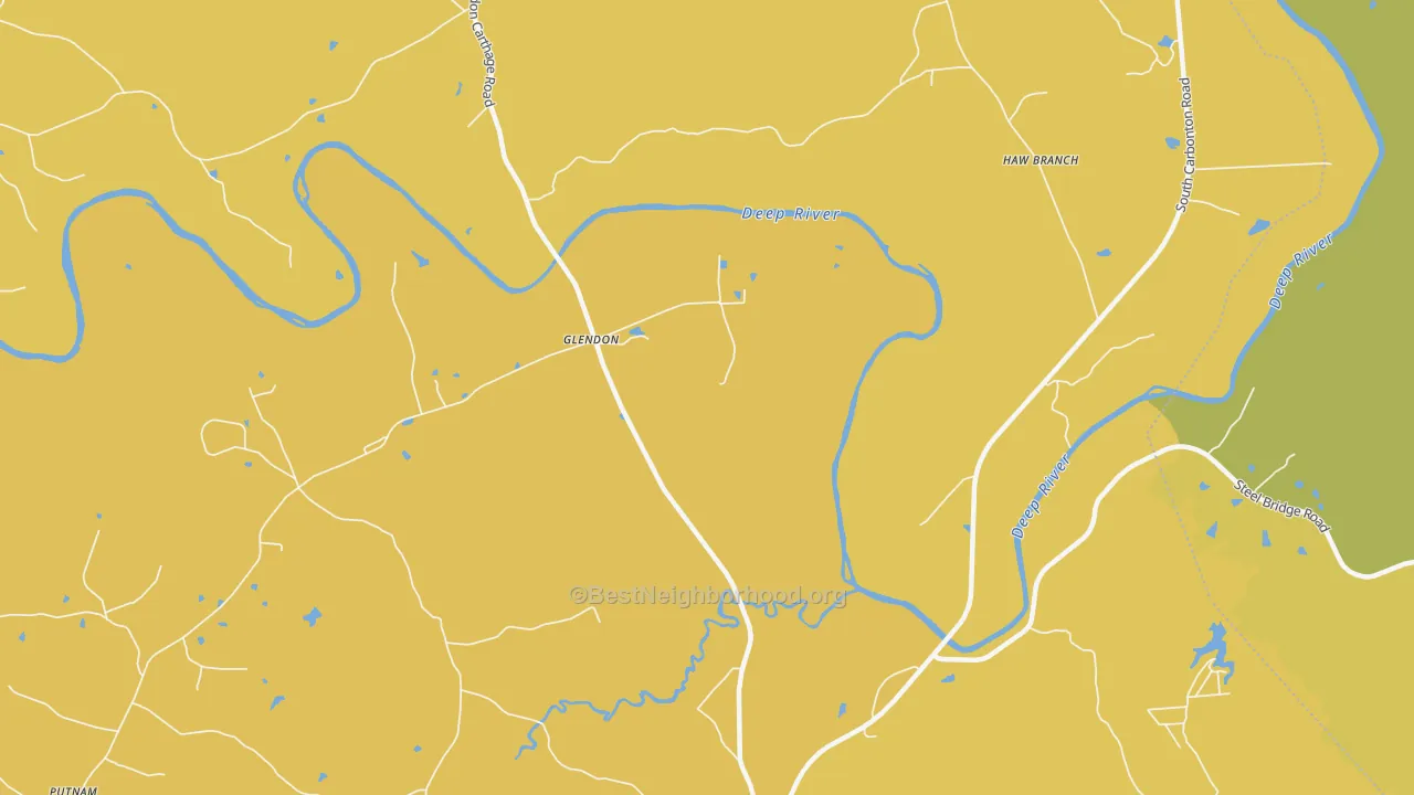 Map of the best neighborhoods in the Glendon area, with better matches in green and worse matches in red
