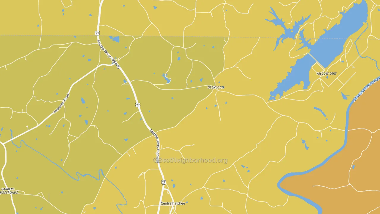 Map of the best neighborhoods in the Glenloch area, with better matches in green and worse matches in red