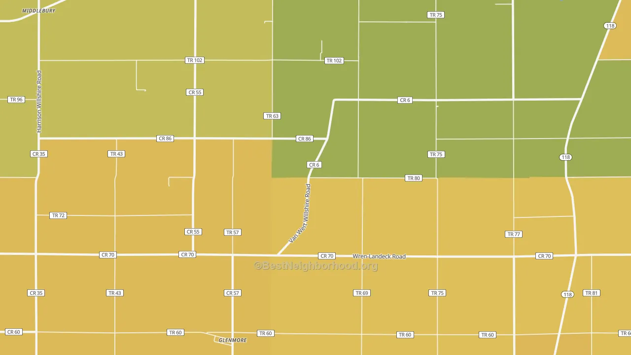 Map of the best neighborhoods in the Glenmore area, with better matches in green and worse matches in red