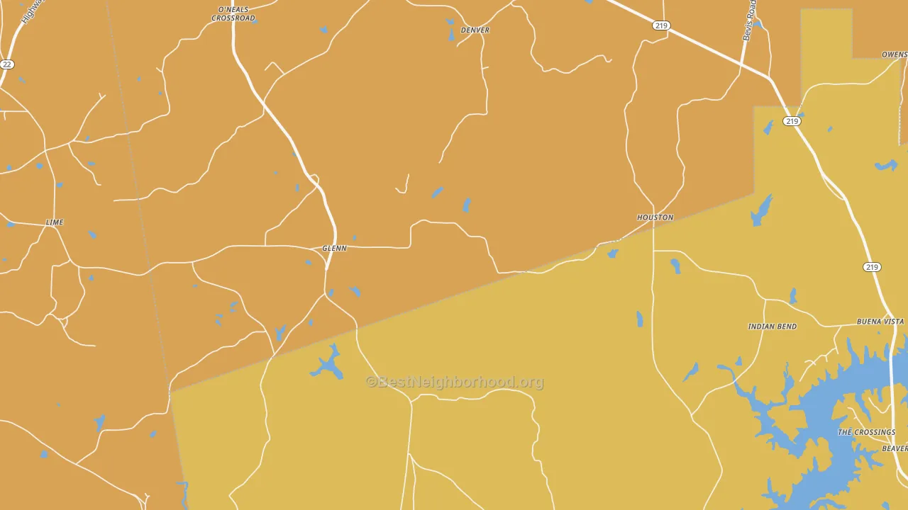 Map of the best neighborhoods in the Glenn area, with better matches in green and worse matches in red