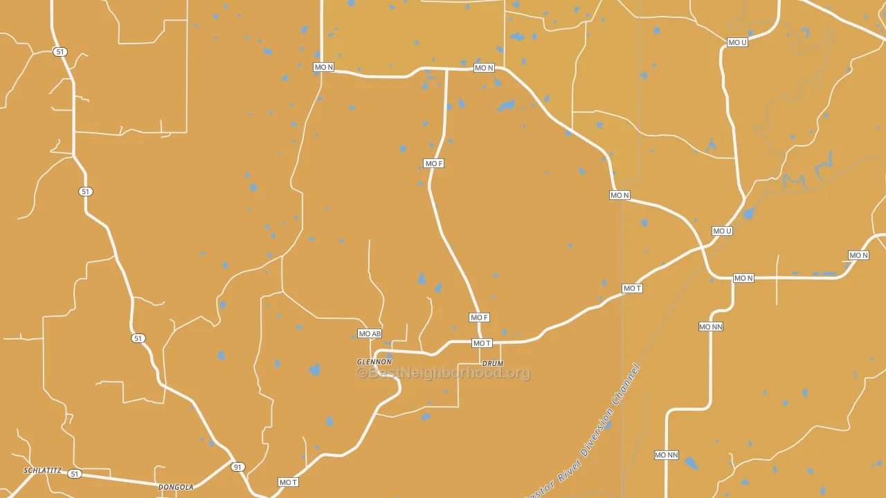 Map of the best neighborhoods in the Glennon area, with better matches in green and worse matches in red