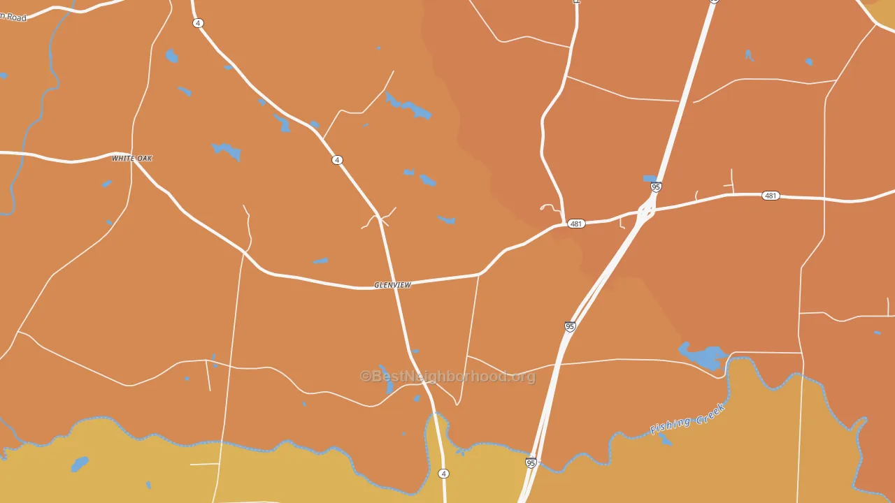 Map of the best neighborhoods in the Glenview area, with better matches in green and worse matches in red